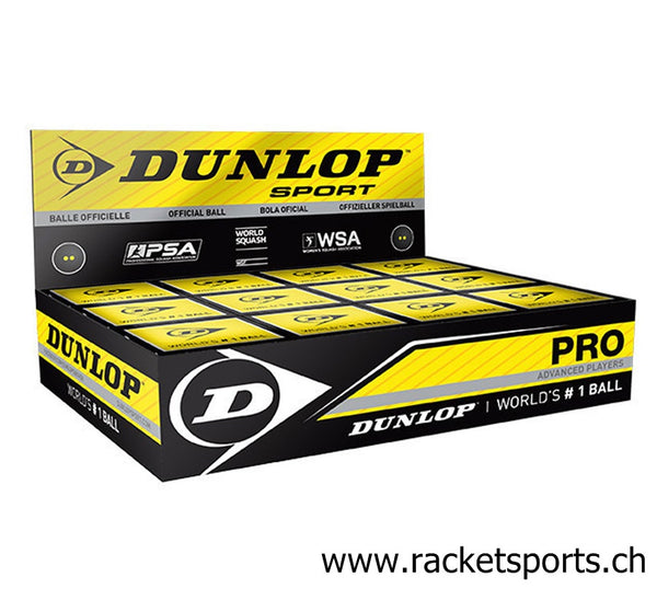 DUNLOP Pro Squash Turnier Ball 2 gelbe Punkte - 12 Stück