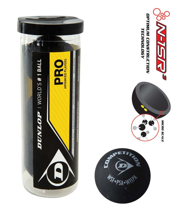 DUNLOP Pro Squash Ball 2 gelbe Punkte 3er-Tube - Turnier-Match-Ball