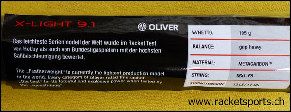 Oliver X-Light 9.1  extrem leichtes Racket mit enormer Ballbeschleunigung
