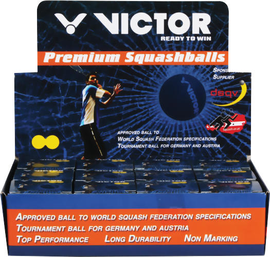 Victor Squash Turnierball 2 gelbe Punkte - 12 Stück